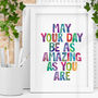 Rainbow Watercolour Amazing Day Kids Typography Print, thumbnail 1 of 4