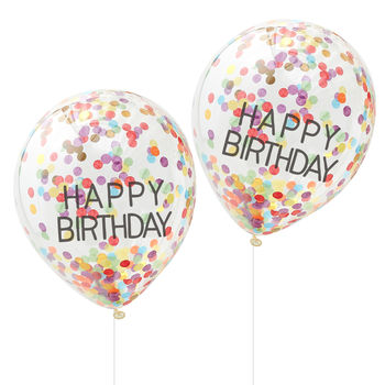 Pack Of Five Happy Birthday Confetti Filled Balloons, 2 of 3
