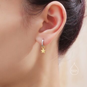 Mixed Tone Moon And Star Charm Huggie Hoop Earrings, 8 of 12