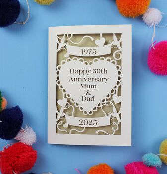 Personalised Papercut Golden Wedding Anniversary Card, 2 of 6