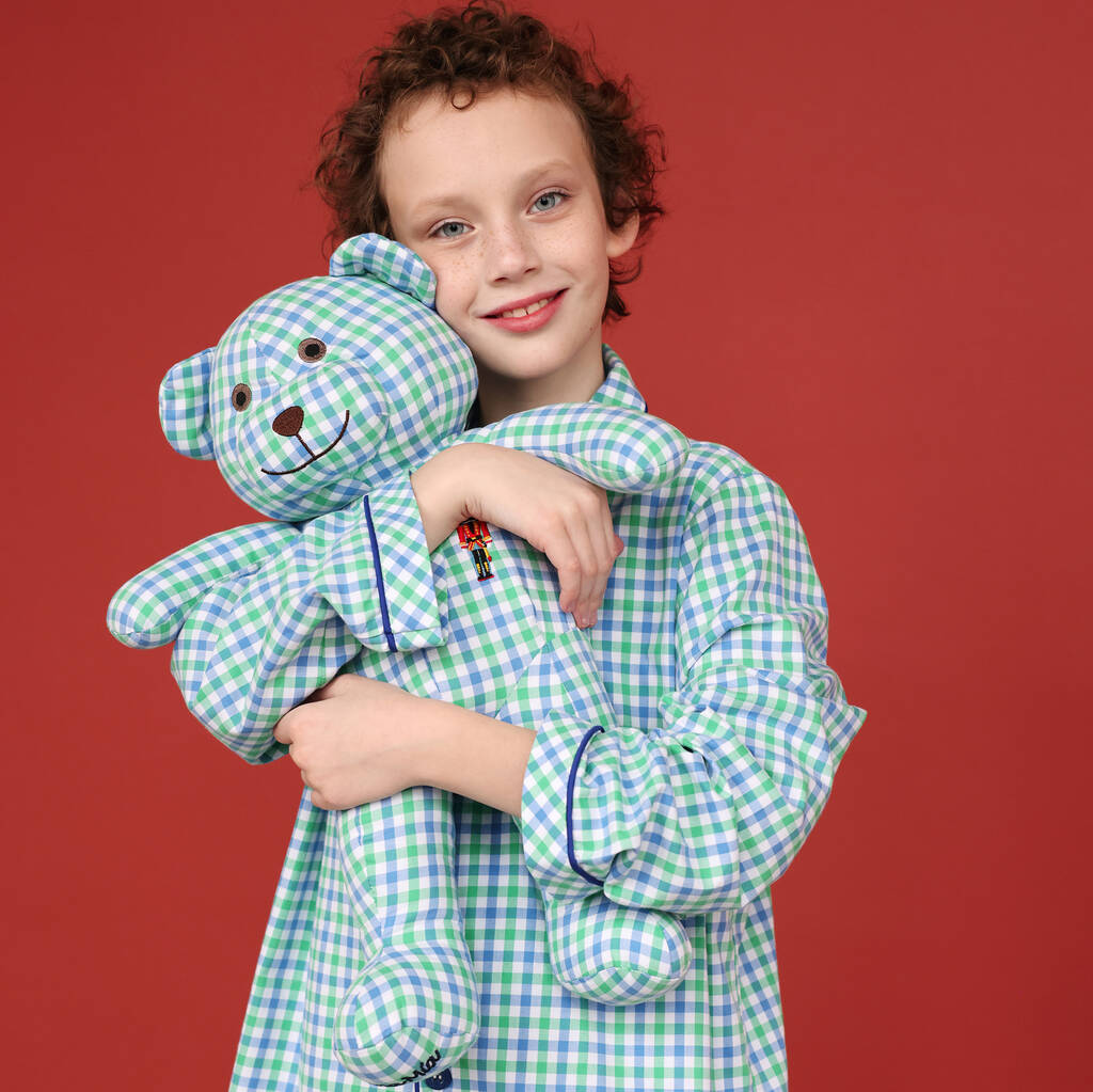 Eric Kids Check Pyjama Set With Matching Teddy Bear, 1 of 7