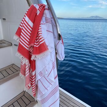 St Ives, Striped Peshtemal Towel Red, 3 of 12