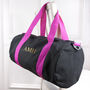 Monogrammed Barrel Gym Bag In Black And Fuchsia, thumbnail 6 of 8