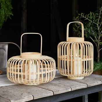 Bamboo Garden Lantern Duo With LED Candles, 2 of 2