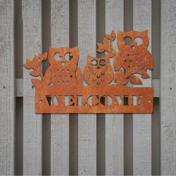 Metal Owls Welcome Sign Decor Rusty Metal Owls Wall Art, 10 of 10