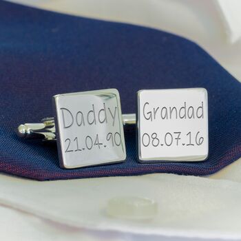 Personalised Name And Date Silver Cufflinks, 2 of 4