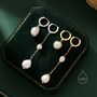 Asymmetric Baroque Pearl Huggie Hoop Earrings, thumbnail 5 of 11