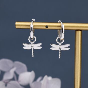 Sterling Silver Dragonfly Huggie Hoops, 2 of 12