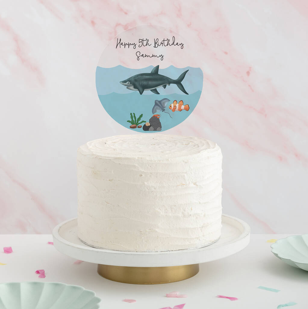 Shark Under The Sea Themed Disc Birthday Cake Topper By Funky Laser Notonthehighstreet Com