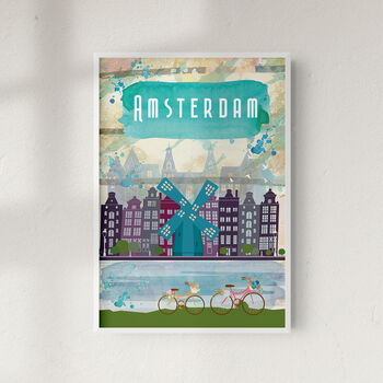 Amsterdam Cityscape Travel Poster Art Print, 10 of 10