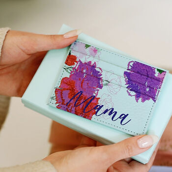 Birth Flower With Personalised Name Leather Card Holder, 6 of 12