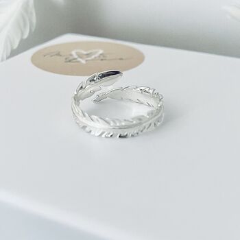 Sterling Silver Adjustable Feather Ring, 3 of 5