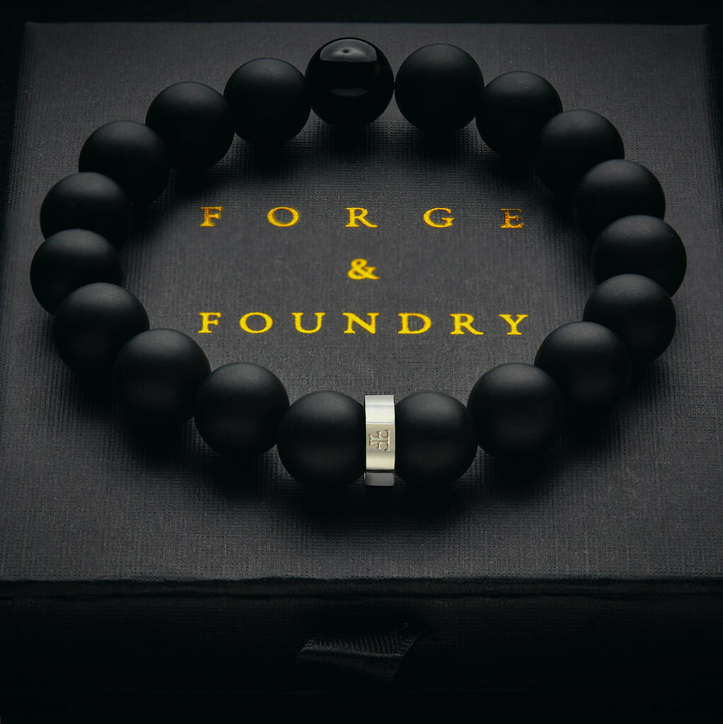 Men's Beaded Bracelet with Black CZ Diamond, Lava Stone, Matte Onyx, a –  Nialaya