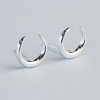 Sterling Silver Crescent Moon Stud Earrings, 2 of 5