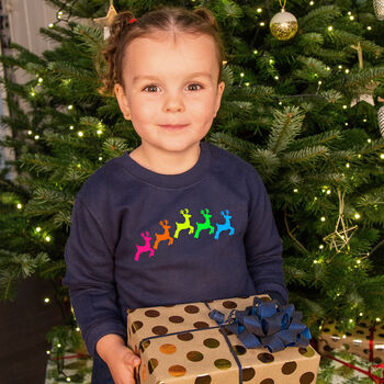 Neon Rainbow Reindeers Kids Christmas Sweatshirt Jumper, 3 of 7