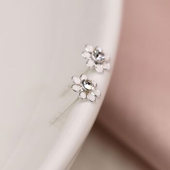 Tiny Sterling Silver Cz Daisy Flower Stud Earrings, 3 of 11