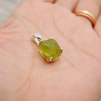 Raw Peridot Sterling Silver Pendant Necklace, 8 of 12
