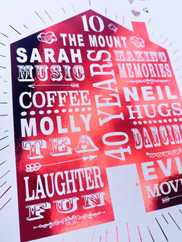 Personalised 40th Ruby Anniversary Foil Home Print, 2 of 3