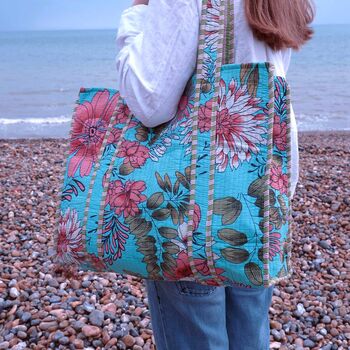 Reversible Botanical Print Quilted Cotton Tote Bag, 2 of 4