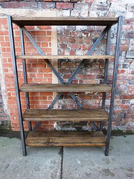 Industrial Reclaimed Steel Wood Bookcase Shelf Unit 457, 3 of 6