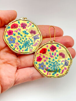 Large Gold Earrings With Colourful Flowers, 3 of 10
