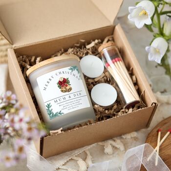 Merry Christmas Mum And Dad Personalised Xmas Candle Present For Parents, 2 of 7