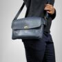 Multi Compartment Womens Leather Handbag Shoulder Bag In Navy Blue, thumbnail 2 of 8