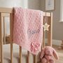 Personalise Dusty Pink Knitted Blanket With Bow, thumbnail 1 of 10