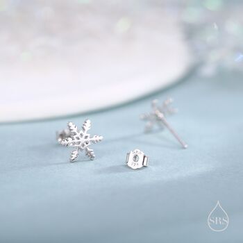 Small Snowflake Stud Earrings In Sterling Silver, 2 of 12