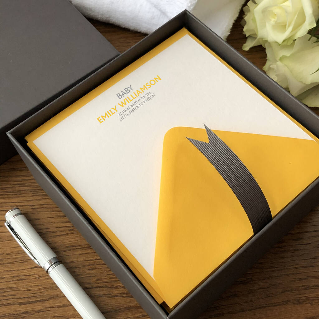 Box Set Of Letterpress Baby Announcement Cards By Yield Ink