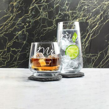 Personalised Mr And Mrs Glass Set, 5 of 6