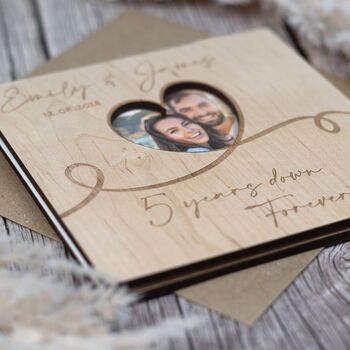 Love You Wooden Engraved Wedding Anniversary Photo Card, 2 of 4