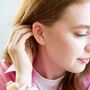 Tiny Crystal Moon Stud Earrings In Gold Plating, thumbnail 2 of 6