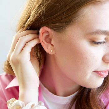 Tiny Crystal Moon Stud Earrings In Gold Plating, 2 of 6