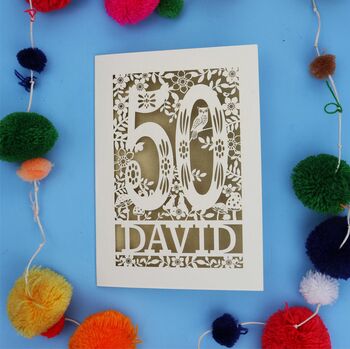 Personalised 50th Birthday Card Papercut Woodland Design, 5 of 11