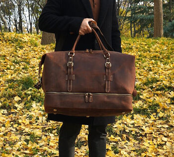 Front Straps Vintage Look Leather Weekender, 11 of 12