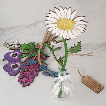 Handpainted Wooden Forget Me Not Birth Flower In Vase, 7 of 10