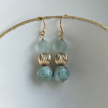 Blue And Gold Stacked Earrings, 2 of 5