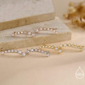 Sterling Silver Ear Crawler Earrings With Sparkly Cz Crystals, 7 of 12