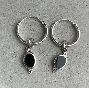 Sterling Silver Black Onyx Dreamy Sleepers Hoops, 8 of 9