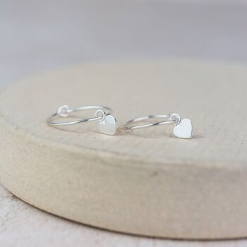 Sterling Silver Charm Hoops With Heart Charm, 3 of 4
