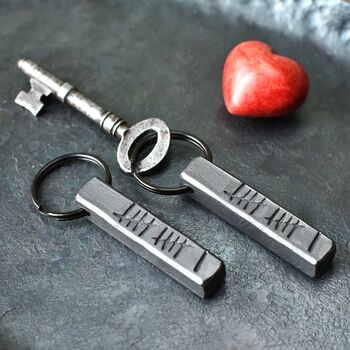 11th Anniversary Gift; Forged Dark Steel Bar Keyring, 3 of 8