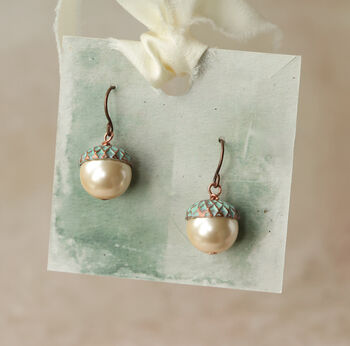 Gold Storm Blue Jade Acorn Earrings, 5 of 8