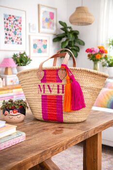 Personalised Stripe Monogram Beach Basket, 4 of 9