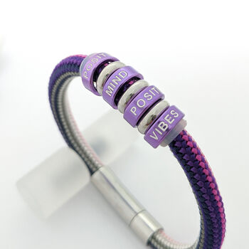 Women's Cord Bracelet With Personalised Purple Rings, 4 of 6