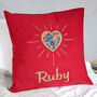 Liberty Sunburst Heart Personalised Cushion, thumbnail 1 of 3