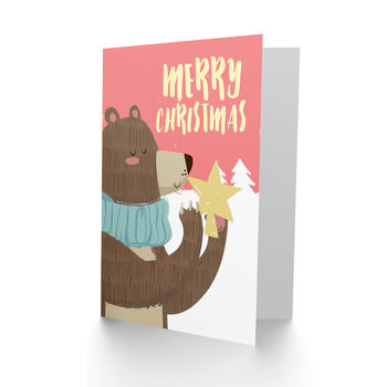 Cute Bear Holding Star Tree Topper Christmas Card, 2 of 4