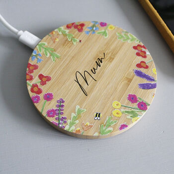 Personalised Bamboo Wireless Phone Charger For Mum, 3 of 11