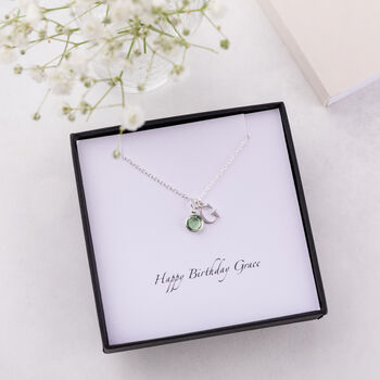 Silver Swarovski Birthstone And Initial Necklace, 6 of 11