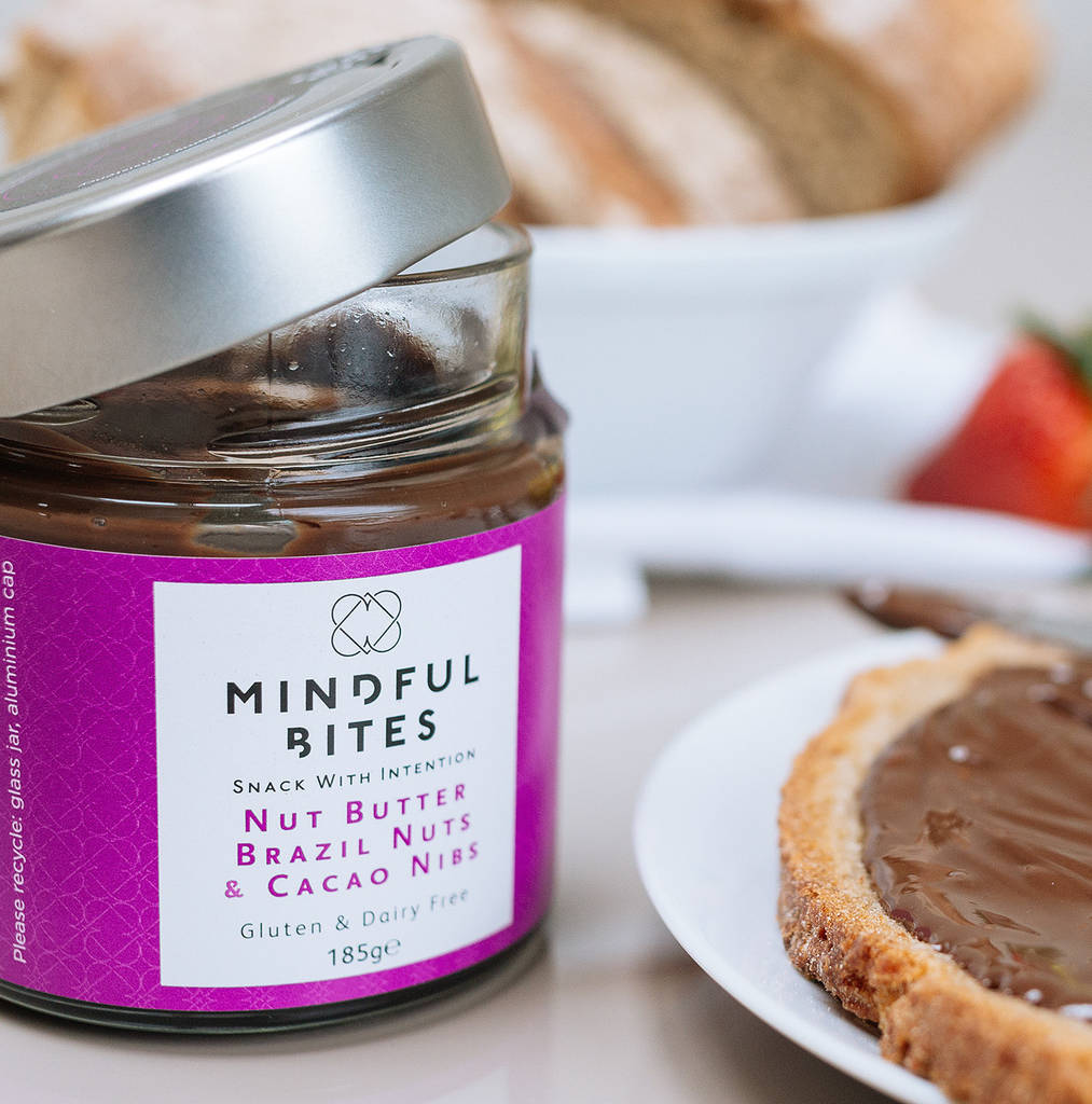 brazil nuts and cacao nibs nut butter jar duo by mindful bites